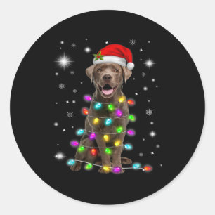 Chocolade Labrador Santa Hat-kerstfeestdag lichte Ronde Sticker