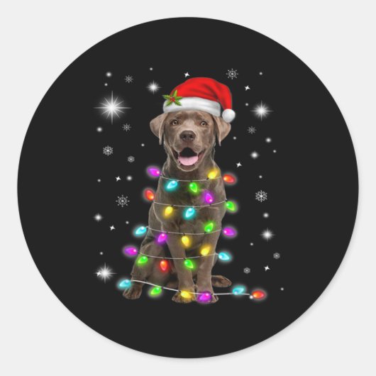 Chocolade Labrador Santa Hat-kerstfeestdag lichte Ronde Sticker (Voorkant)