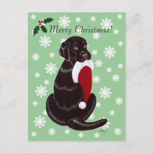 Chocolade Labrador & Santa Hat Sneeuwvlok Feestdagenkaart