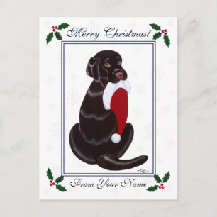Chocolade Labrador & Santa Hat Sneeuwvlok Feestdagenkaart