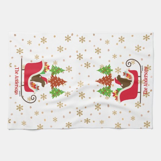 Chocolade Labrador Silhouette kerstkledij Theedoek (Horizontaal)