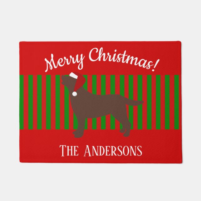 Chocolade Labrador Silhouette Santa Kerstmis Deurmat (Voorkant)