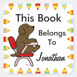 Chocolade Labrador Student 1 Cartoon Vierkante Sticker