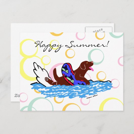 Chocolade Labrador Swimming Briefkaart (Voorkant / Achterkant)