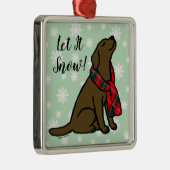 Chocolade Labrador Tartan Scarf Metalen Ornament (Rechts)