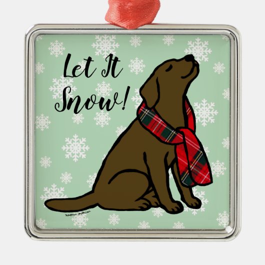 Chocolade Labrador Tartan Scarf Metalen Ornament (Voorkant)