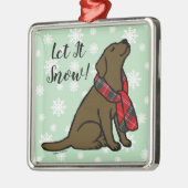 Chocolade Labrador Tartan Scarf Metalen Ornament (Links)