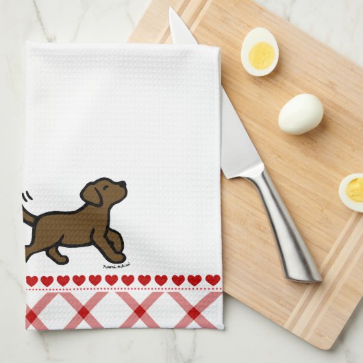 Chocolade Labrador Trotting Kitchen Towel Theedoek (Quarter Fold)