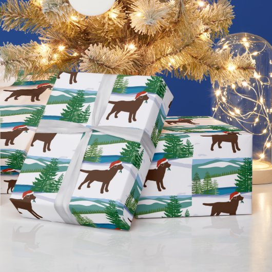 Chocolade Labrador Uitzicht voor kerstwinter Cadeaupapier (Feestdagen)