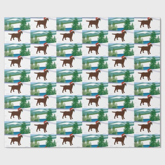 Chocolade Labrador Uitzicht voor kerstwinter Cadeaupapier (Vlak)