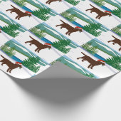 Chocolade Labrador Uitzicht voor kerstwinter Cadeaupapier (Hoek)