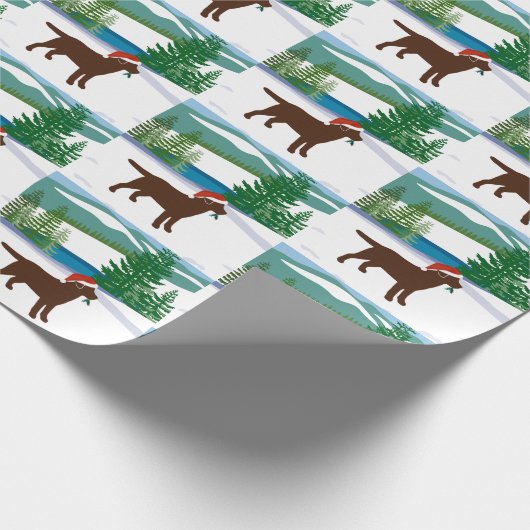 Chocolade Labrador Uitzicht voor kerstwinter Cadeaupapier (Hoek)