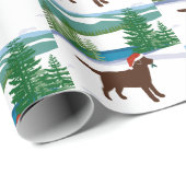 Chocolade Labrador Uitzicht voor kerstwinter Cadeaupapier (Rol Hoek)