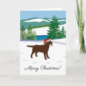 Chocolade Labrador Uitzicht voor kerstwinter Feestdagen Kaart (Voorkant)