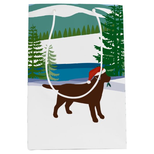Chocolade Labrador Uitzicht voor kerstwinter Medium Cadeauzakje (Voorkant)