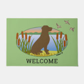 Chocolade labrador vogel hond zonsondergang ovaal deurmat (Voorkant)