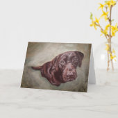Chocolade Labrador wenskaart. Blanco binnenkant. Kaart (Gele Bloem)