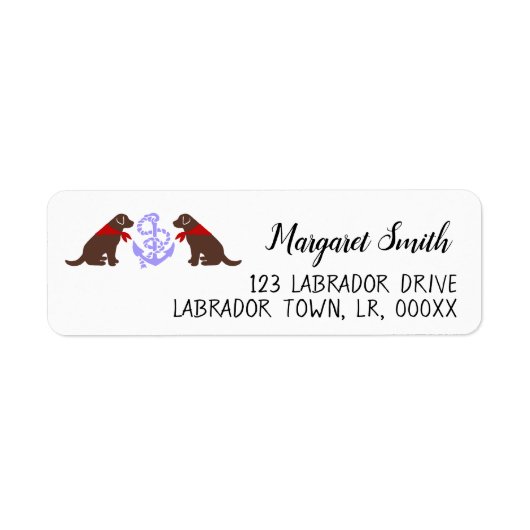 Chocolade Labrador Zittend Nautisch Retouradres Etiket (Voorkant)