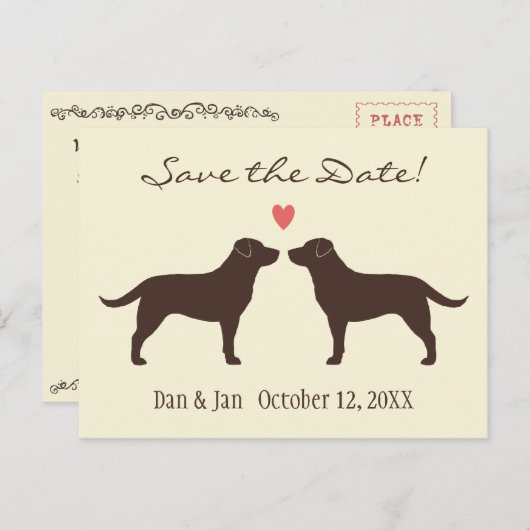Chocolade Labradors Honden Bruiloft Save the Date Aankondigingskaart (Voorkant / Achterkant)
