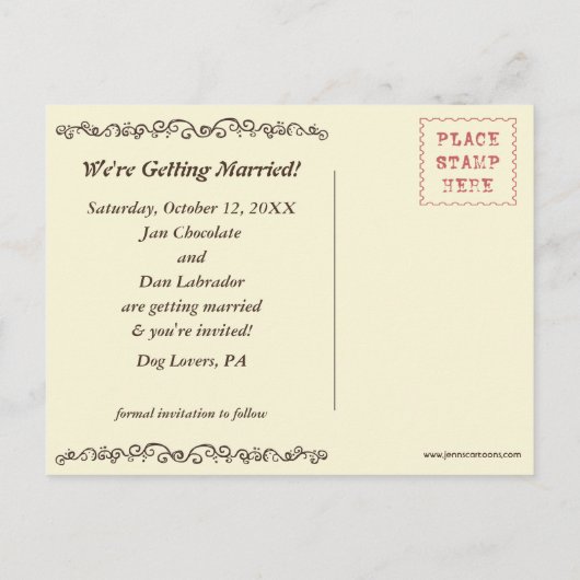 Chocolade Labradors Honden Bruiloft Save the Date Aankondigingskaart (Achterkant)