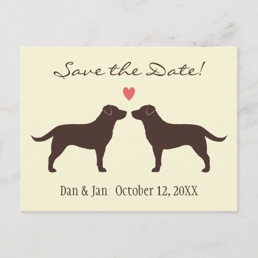 Chocolade Labradors Honden Bruiloft Save the Date Aankondigingskaart (Voorkant)