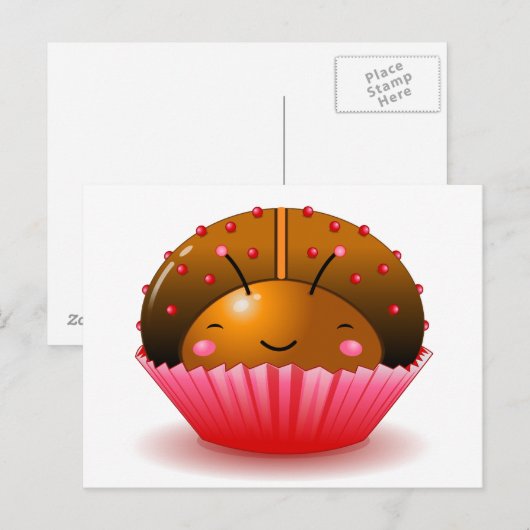 Chocolade Ladybug Cupcake Briefkaart (Voorkant / Achterkant)