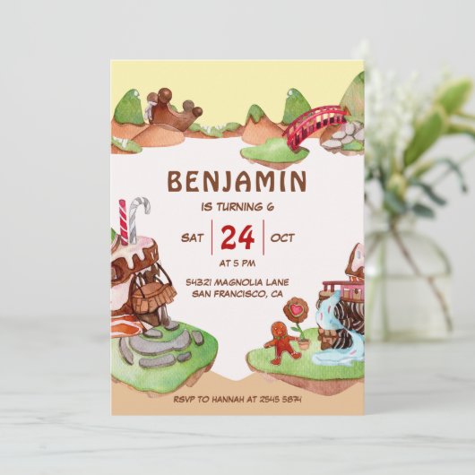 Chocolade Land Birthday Invitation Kaart (Staand voorkant)