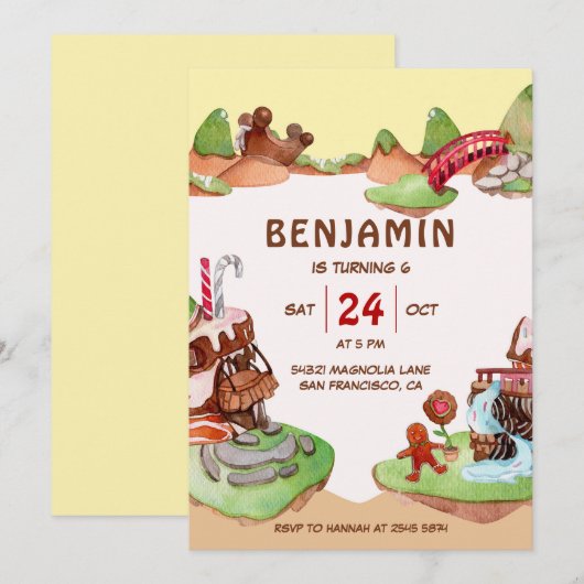 Chocolade Land Birthday Invitation Kaart (Voorkant / Achterkant)