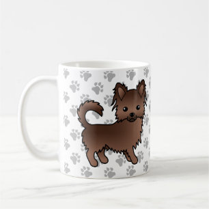 Chocolade Langhaar Chihuahua Cartoon Hond & Pootje Koffiemok