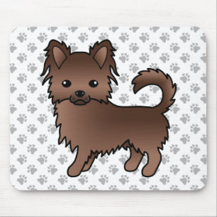 Chocolade Langhaar Chihuahua Cartoon Hond & Pootje Muismat