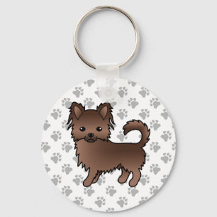 Chocolade Langhaar Chihuahua Cartoon Hond & Pootje Sleutelhanger