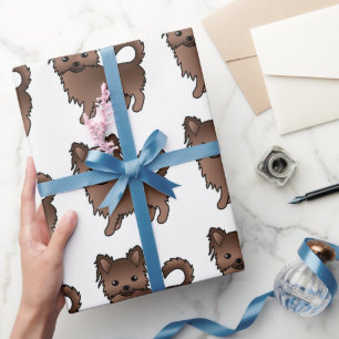 Chocolade Langhaar Chihuahua Cute Hond Patroon Cadeaupapier