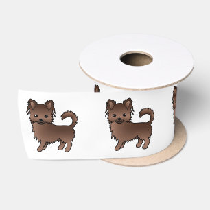 Chocolade Langhaar Chihuahua Schattige Cartoon Hon Satijnen Lint
