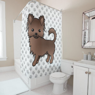 Chocolade Langharige Chihuahua Cartoon Hond & Poot Douchegordijn