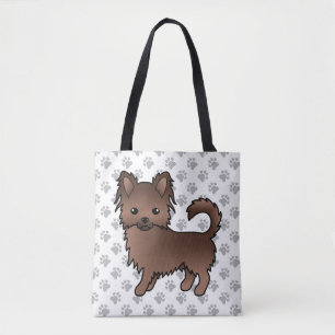 Chocolade Langharige Chihuahua Cartoon Hond & Poot Tote Bag