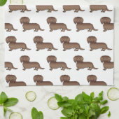 Chocolade Langharige Dachshund Cartoon Hond Patroo Theedoek (Gevouwen)