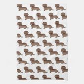 Chocolade Langharige Dachshund Cartoon Hond Patroo Theedoek (Verticaal)