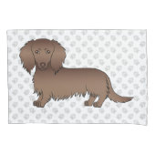 Chocolade Langharige Dachshund Cartoon Hond & Poot Kussensloop (Voorkant-Links)