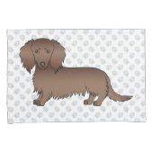 Chocolade Langharige Dachshund Cartoon Hond & Poot Kussensloop (Voorkant-Rechts)