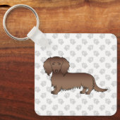 Chocolade Langharige Dachshund Cartoon Hond Sleutelhanger (Voorkant)