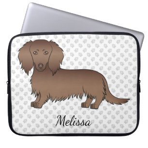 Chocolade Langharige Dachshund Cartoon Hond & Teks Laptop Sleeve