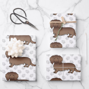 Chocolade Langharige Dachshund Cute Hond Patroon Inpakpapier Vel