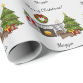 Chocolade Langharige Dachshund - Kerst Kamer Cadeaupapier (Rol Hoek)