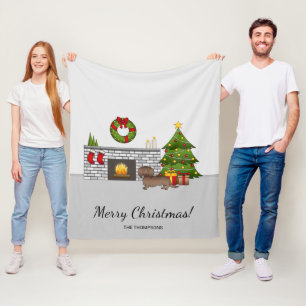 Chocolade Langharige Dachshund - Kerst Kamer Fleece Deken