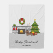 Chocolade Langharige Dachshund - Kerst Kamer Fleece Deken (Voorkant)