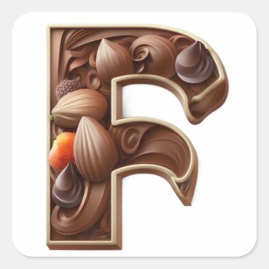 Chocolade letter F sticker (Voorkant)