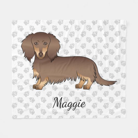 Chocolade & Lichtbruine Langharige Dachshund Hond Fleece Deken (Voorkant (Horizontaal))