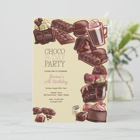 Chocolade lief verjaardagsfeestje kaart (Staand voorkant)