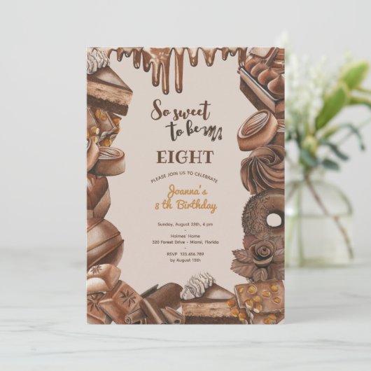 Chocolade lief verjaardagsfeestje kaart (Staand voorkant)