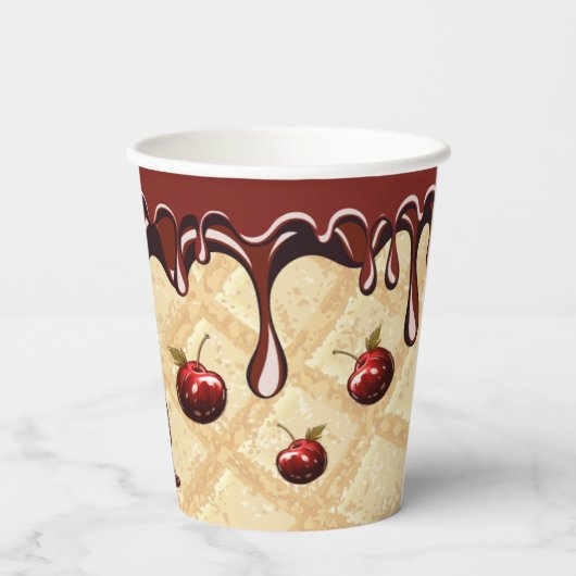 Chocolade liefhebber partij cups, Chocolade kers Papieren Bekers (Achterkant)
